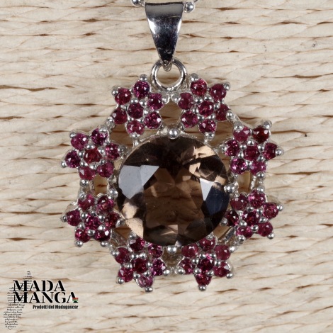 Ciondolo in Argento con Quarzo fumè e rodoliti