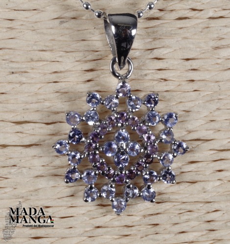 Ciondolo in argento con tanzaniti e ametiste