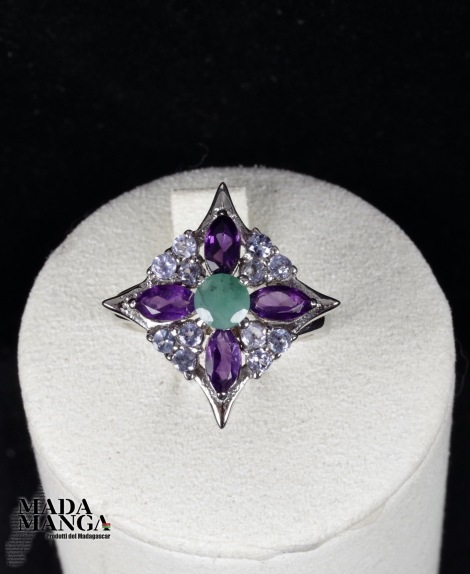 Anello in Argento con Smeraldo, Ametiste e tanzaniti