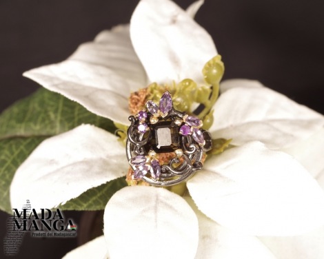 Anello in Argento con Tormalina verde e ametiste