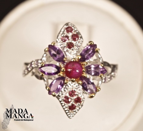 Anello in Argento con Rubino e ametiste