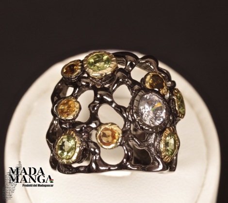 Anello in Argento con Peridoti, Tormaline e zircone
