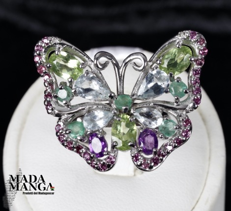 Anello in Argento con Peridoti, Acquemarine, Ametiste