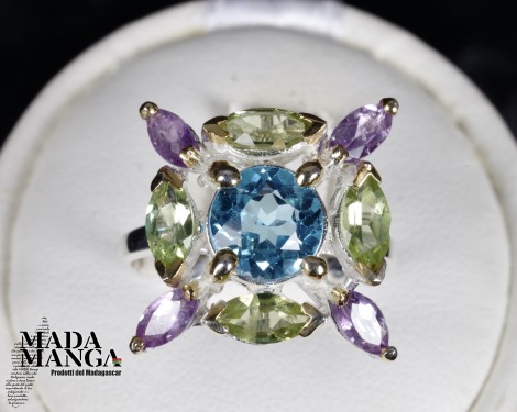 Anello in Argento con Topazio, peridoti e Ametiste