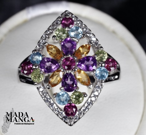 Anello in Argento con Ametiste, citrini, topazi, rodoliti
