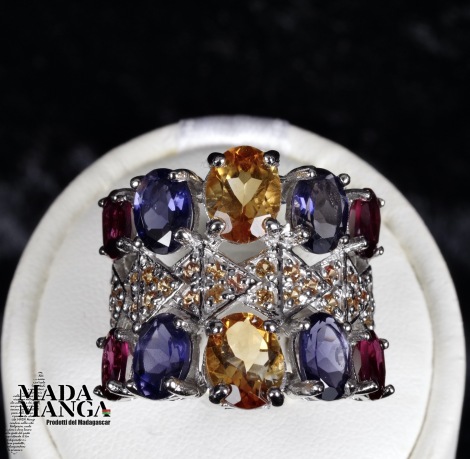 Anello in Argento con Citrini, Ioliti e Rodoliti