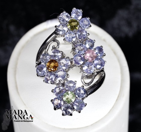Anello in Argento con Tanzaniti e Tormaline